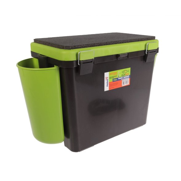 Ящик для зимней рыбалки FishBox Helios с навесными карманами, односекционный 19 л, зеленый